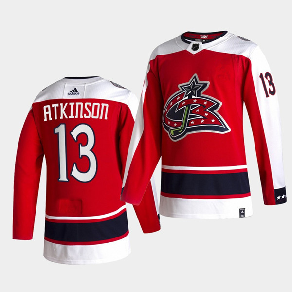 Men's Columbus Blue Jackets #13 Cam Atkinson 2020-21 Red Reverse Retro Stitched NHL Jersey